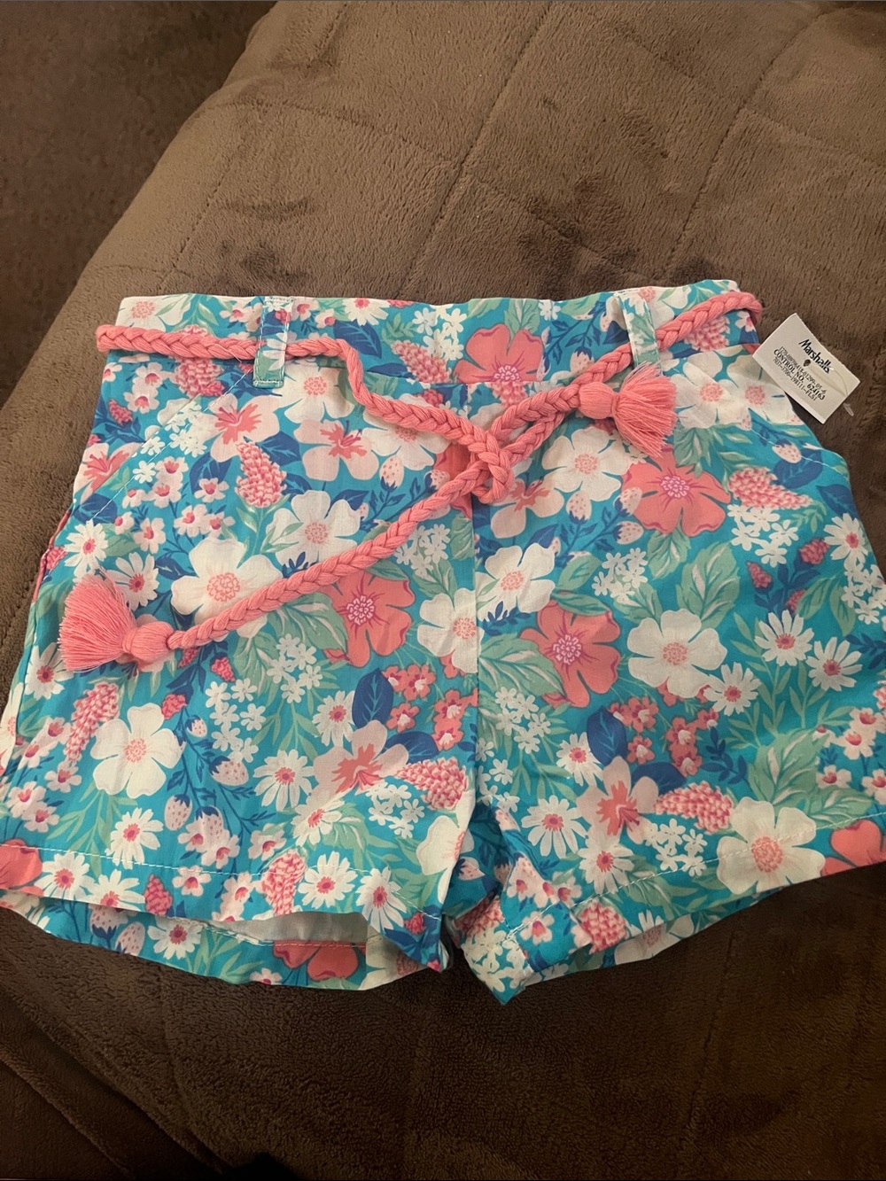 Marshalls Blue Floral Shorts with Pink Braided Belt size 5/6 girls